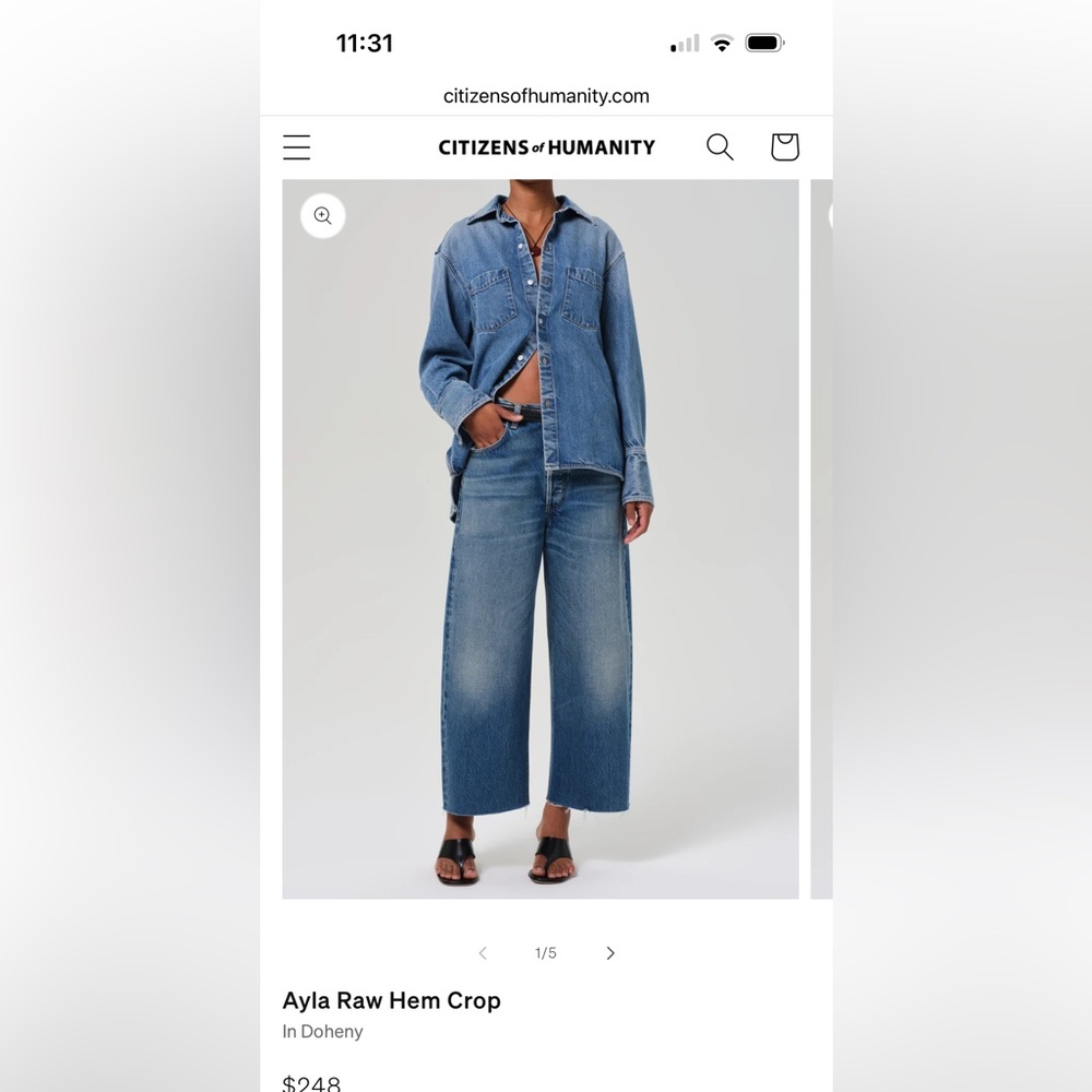 Citizens of Humanity Ayla Crop Raw Hem, Size 26, Doheny wash